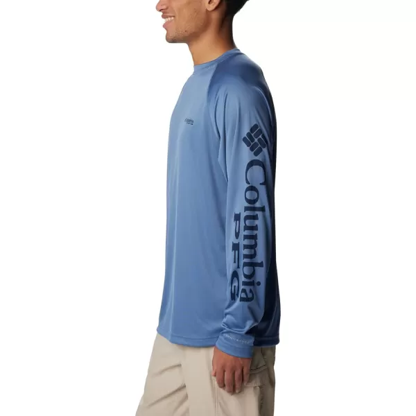 Columbia Mens Terminal Tackle Long Sleeve Shirt Wicking MaterialBluestoneCollegiate Navy Logo