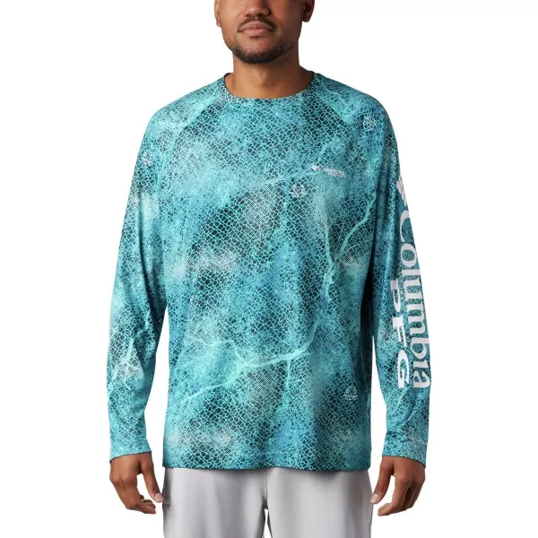 Columbia Mens Terminal Tackle Long Sleeve Shirt Wicking MaterialBright Aqua Realtree Mako