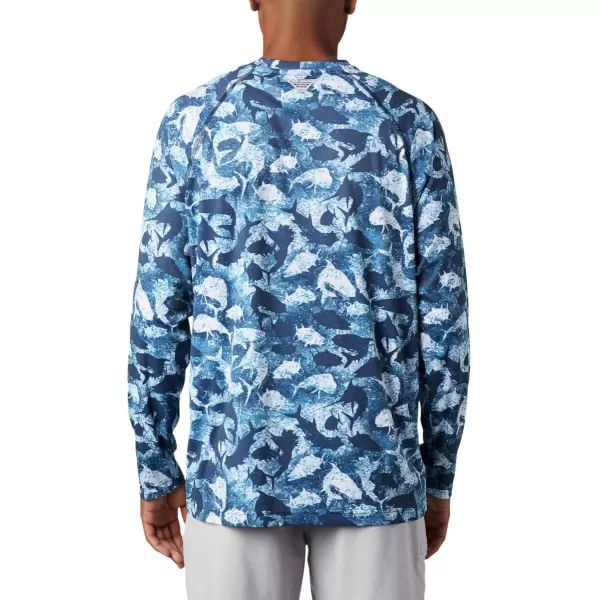 Columbia Mens Terminal Tackle Long Sleeve Shirt Wicking MaterialCollegiate Navy Inside Out Camo