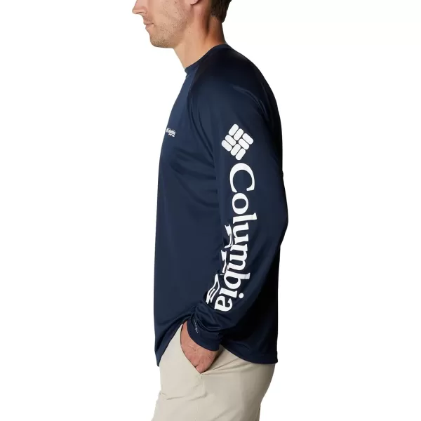 Columbia Mens Terminal Tackle Long Sleeve Shirt Wicking MaterialCollegiate NavyWhite Logo