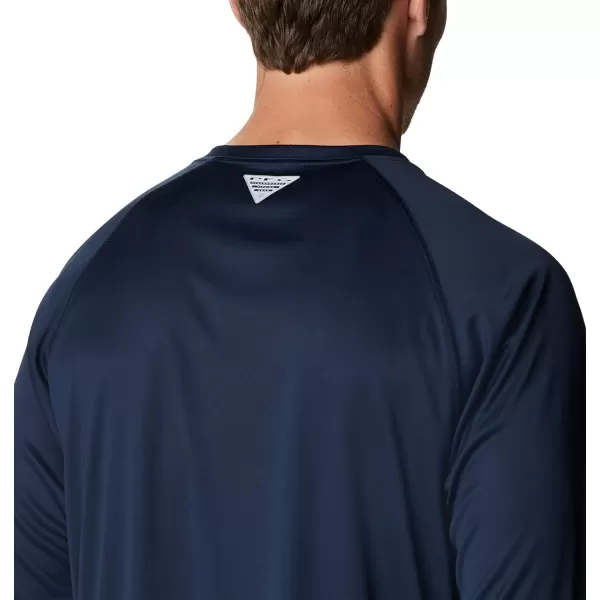 Columbia Mens Terminal Tackle Long Sleeve Shirt Wicking MaterialCollegiate NavyWhite Logo