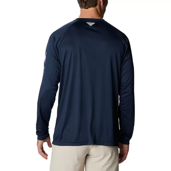 Columbia Mens Terminal Tackle Long Sleeve Shirt Wicking MaterialCollegiate NavyWhite Logo