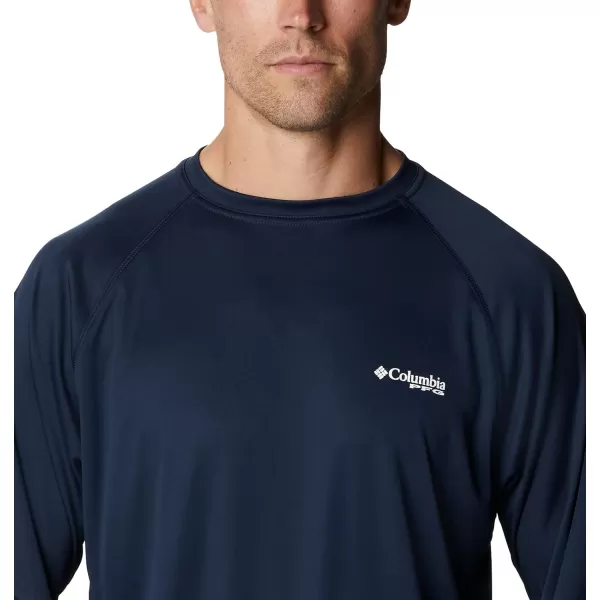 Columbia Mens Terminal Tackle Long Sleeve Shirt Wicking MaterialCollegiate NavyWhite Logo