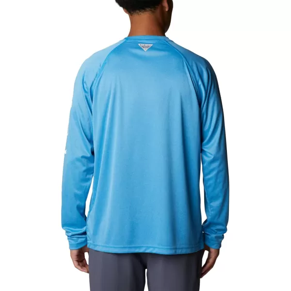 Columbia Mens Terminal Tackle Long Sleeve Shirt Wicking MaterialCompass Blue HeatherWhite Logo