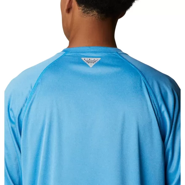 Columbia Mens Terminal Tackle Long Sleeve Shirt Wicking MaterialCompass Blue HeatherWhite Logo