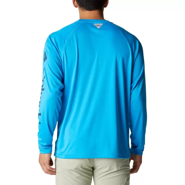 Columbia Mens Terminal Tackle Long Sleeve Shirt Wicking MaterialCompass BlueCarbon Logo