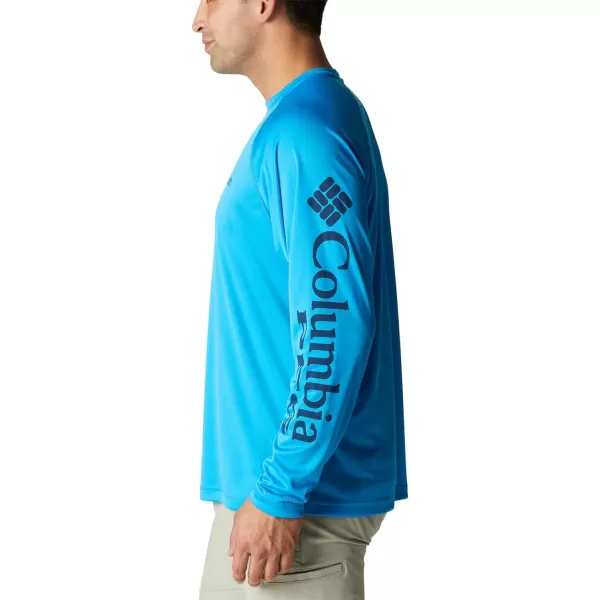 Columbia Mens Terminal Tackle Long Sleeve Shirt Wicking MaterialCompass BlueCarbon Logo