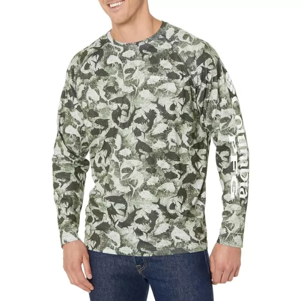 Columbia Mens Terminal Tackle Long Sleeve Shirt Wicking MaterialCool Grey Inside Out Camo