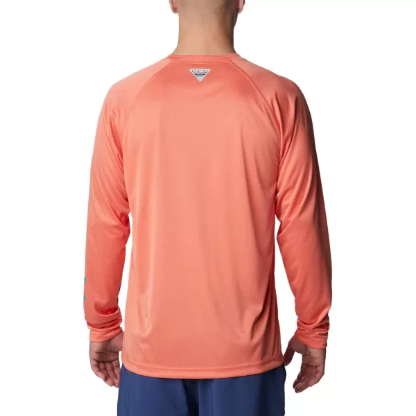 Columbia Mens Terminal Tackle Long Sleeve Shirt Wicking MaterialCorange HeatherOcean Teal Logo