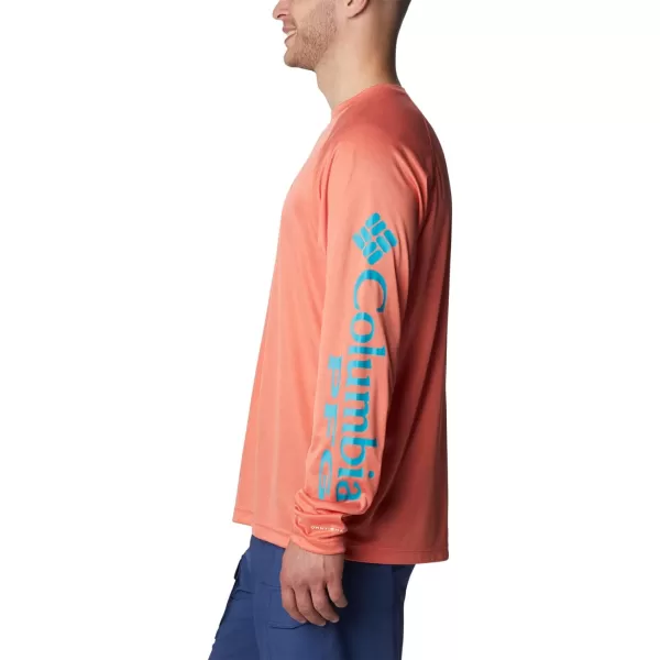 Columbia Mens Terminal Tackle Long Sleeve Shirt Wicking MaterialCorange HeatherOcean Teal Logo