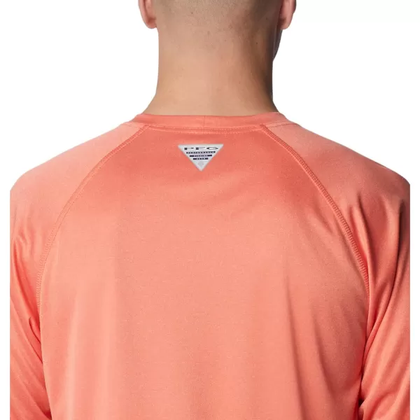 Columbia Mens Terminal Tackle Long Sleeve Shirt Wicking MaterialCorange HeatherOcean Teal Logo