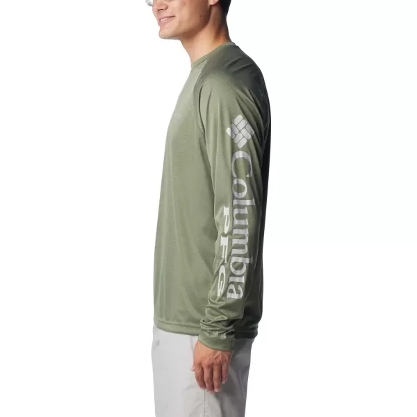 Columbia Mens Terminal Tackle Long Sleeve Shirt Wicking MaterialCypress HeatherCool Grey Logo