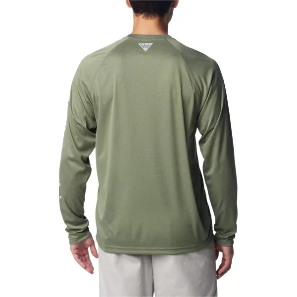 Columbia Mens Terminal Tackle Long Sleeve Shirt Wicking MaterialCypress HeatherCool Grey Logo