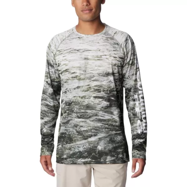 Columbia Mens Terminal Tackle Long Sleeve Shirt Wicking MaterialCypressDeepsea Fade