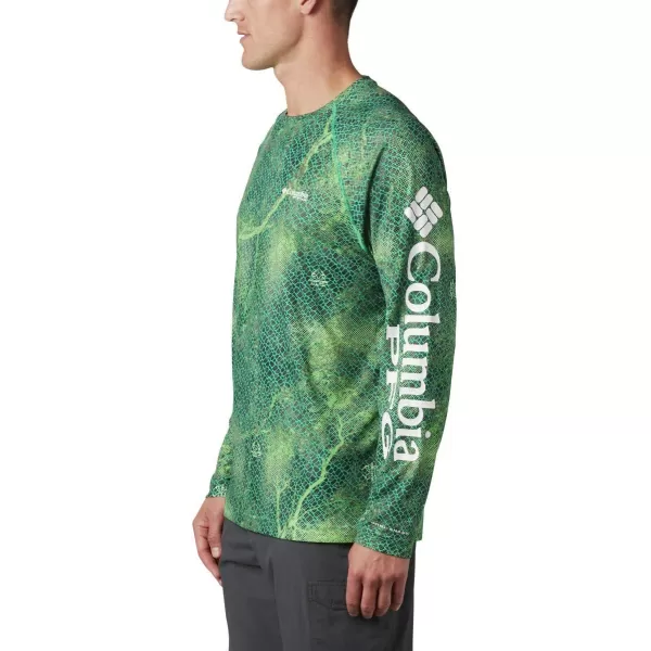 Columbia Mens Terminal Tackle Long Sleeve Shirt Wicking MaterialDark Lime Realtree Mako