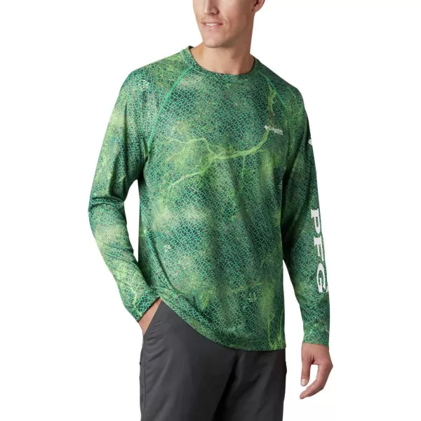 Columbia Mens Terminal Tackle Long Sleeve Shirt Wicking MaterialDark Lime Realtree Mako