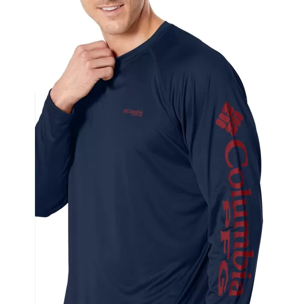 Columbia Mens Terminal Tackle Long Sleeve Shirt Wicking MaterialDark Mountain Sunset Red