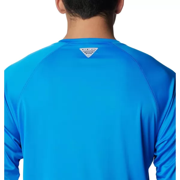 Columbia Mens Terminal Tackle Long Sleeve Shirt Wicking MaterialHyper BlueBlack Logo