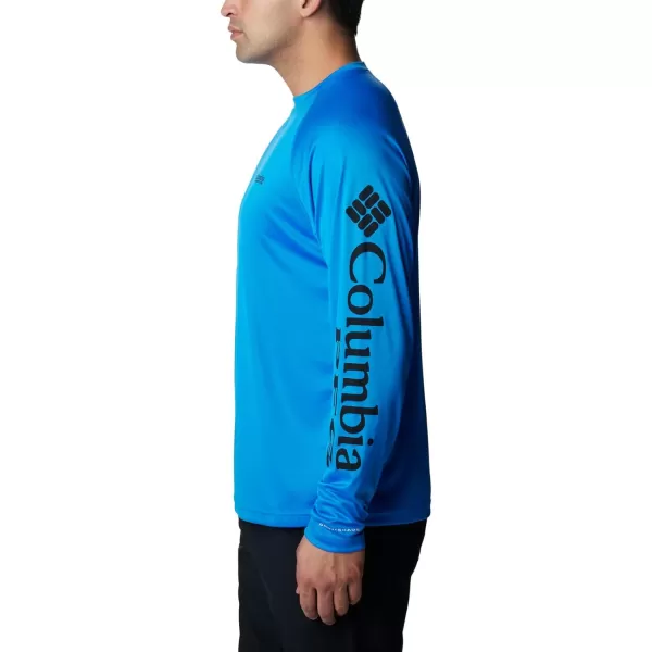 Columbia Mens Terminal Tackle Long Sleeve Shirt Wicking MaterialHyper BlueBlack Logo