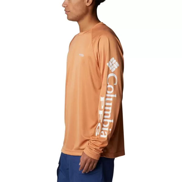 Columbia Mens Terminal Tackle Long Sleeve Shirt Wicking MaterialIsland Orange HeatherWhite Logo