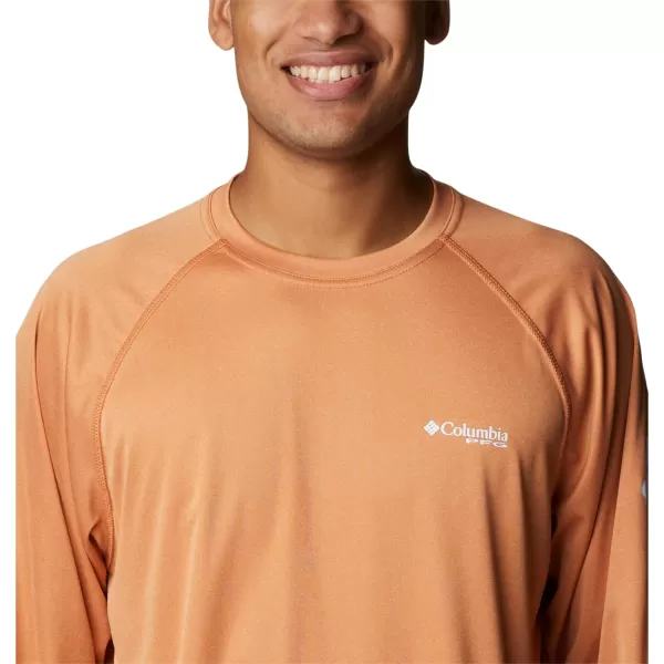 Columbia Mens Terminal Tackle Long Sleeve Shirt Wicking MaterialIsland Orange HeatherWhite Logo