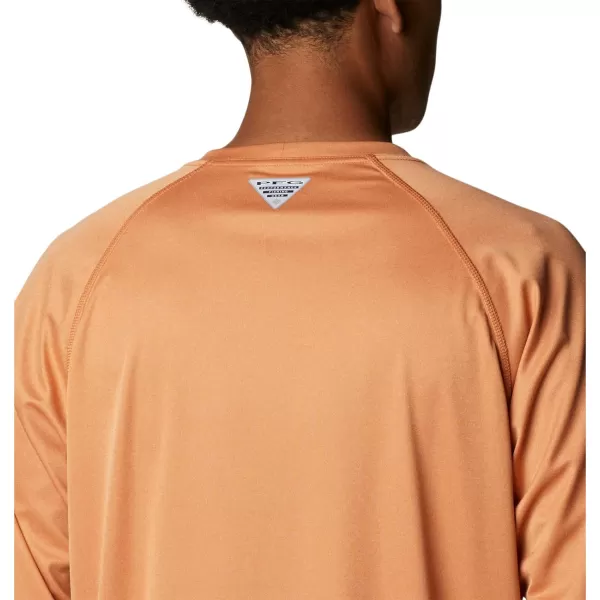 Columbia Mens Terminal Tackle Long Sleeve Shirt Wicking MaterialIsland Orange HeatherWhite Logo