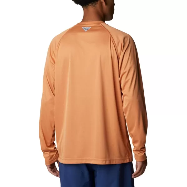 Columbia Mens Terminal Tackle Long Sleeve Shirt Wicking MaterialIsland Orange HeatherWhite Logo