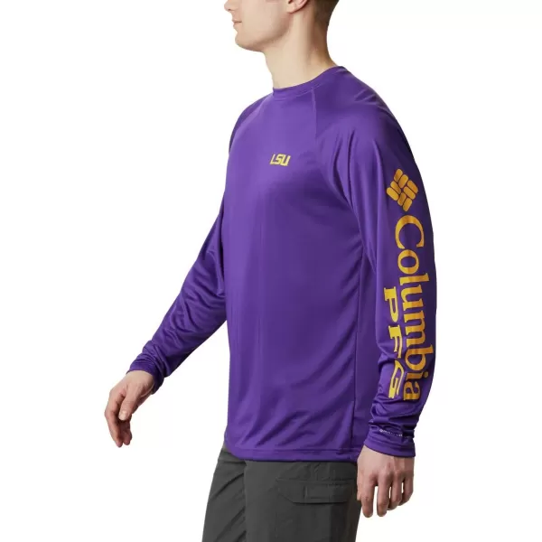 Columbia Mens Terminal Tackle Long Sleeve Shirt Wicking MaterialLsu  Vivid Purple  Collegiate Yellow