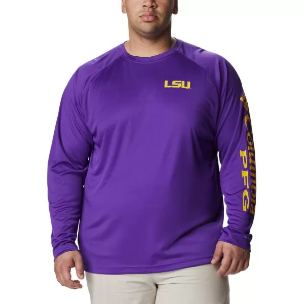 Columbia Mens Terminal Tackle Long Sleeve Shirt Wicking MaterialLsu  Vivid Purple  Collegiate Yellow