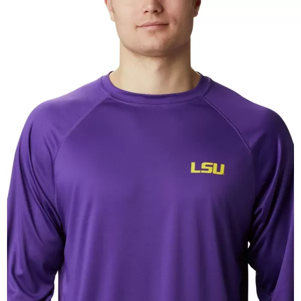 Columbia Mens Terminal Tackle Long Sleeve Shirt Wicking MaterialLsu  Vivid Purple  Collegiate Yellow