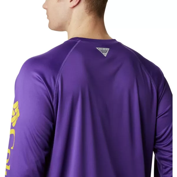 Columbia Mens Terminal Tackle Long Sleeve Shirt Wicking MaterialLsu  Vivid Purple  Collegiate Yellow