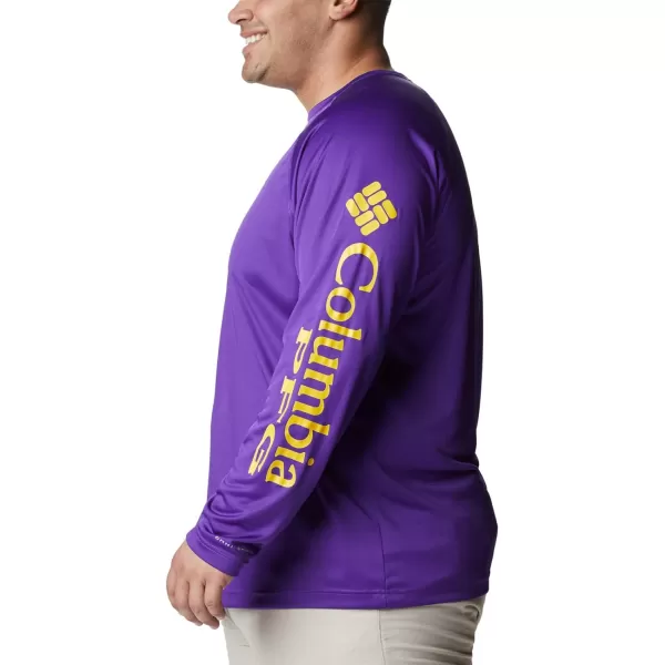 Columbia Mens Terminal Tackle Long Sleeve Shirt Wicking MaterialLsu  Vivid Purple  Collegiate Yellow