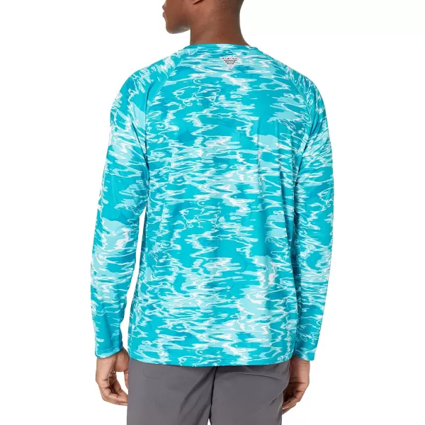 Columbia Mens Terminal Tackle Long Sleeve Shirt Wicking MaterialOcean Teal Ripples