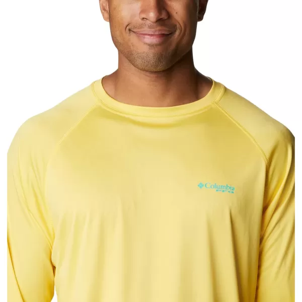 Columbia Mens Terminal Tackle Long Sleeve Shirt Wicking MaterialSun GlowElectric Turquoise Logo