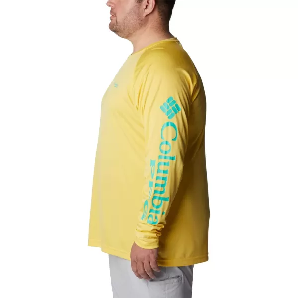 Columbia Mens Terminal Tackle Long Sleeve Shirt Wicking MaterialSun GlowElectric Turquoise Logo