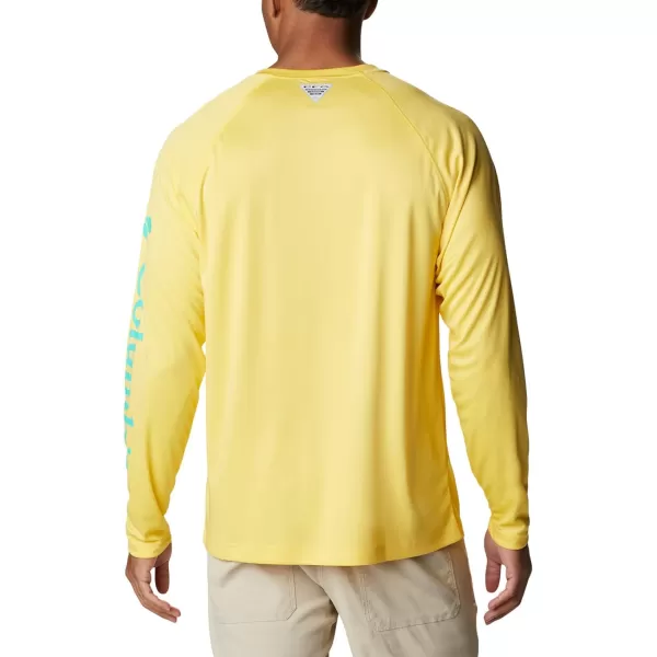 Columbia Mens Terminal Tackle Long Sleeve Shirt Wicking MaterialSun GlowElectric Turquoise Logo