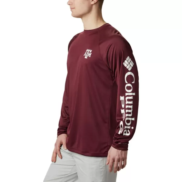 Columbia Mens Terminal Tackle Long Sleeve Shirt Wicking MaterialTam  Deep Maroon  White