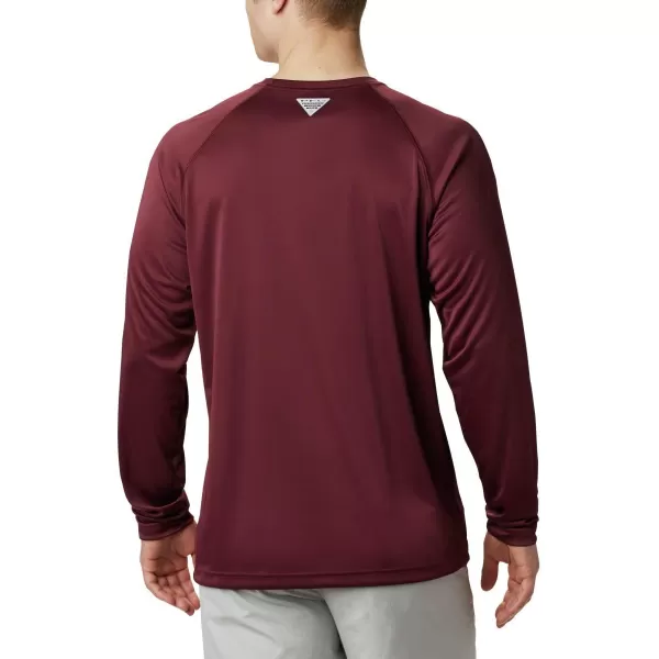 Columbia Mens Terminal Tackle Long Sleeve Shirt Wicking MaterialTam  Deep Maroon  White