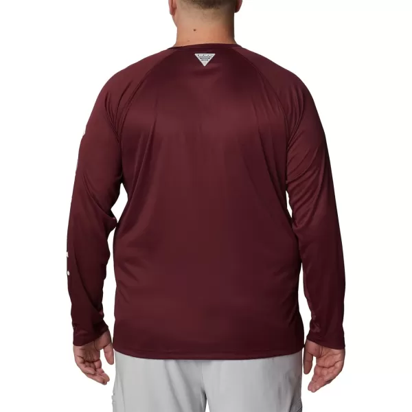 Columbia Mens Terminal Tackle Long Sleeve Shirt Wicking MaterialTam  Deep Maroon  White