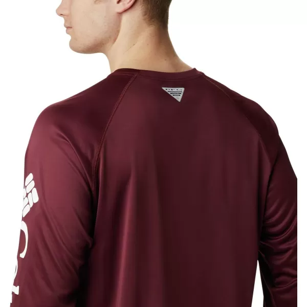 Columbia Mens Terminal Tackle Long Sleeve Shirt Wicking MaterialTam  Deep Maroon  White