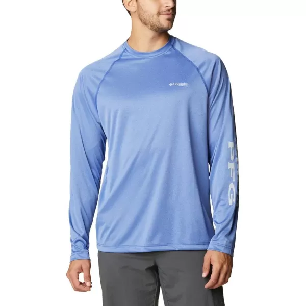 Columbia Mens Terminal Tackle Long Sleeve Shirt Wicking MaterialTanzanite HeatherCool Grey Logo