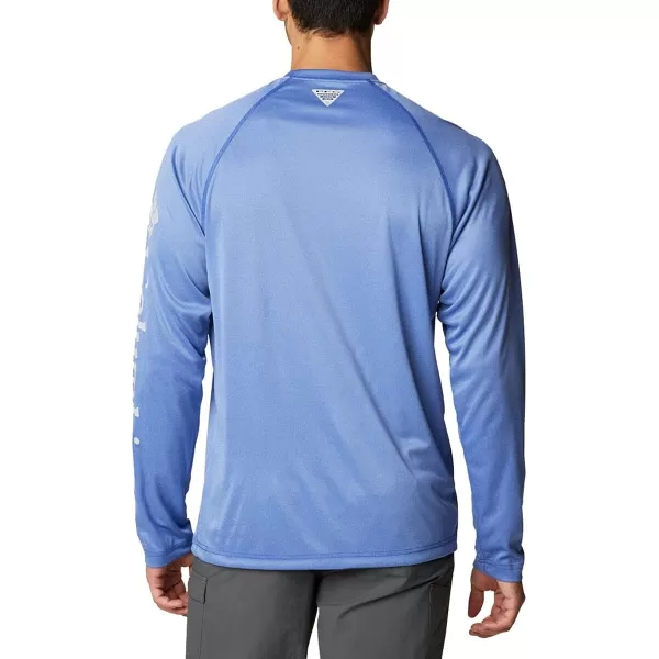 Columbia Mens Terminal Tackle Long Sleeve Shirt Wicking MaterialTanzanite HeatherCool Grey Logo