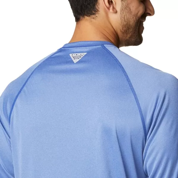 Columbia Mens Terminal Tackle Long Sleeve Shirt Wicking MaterialTanzanite HeatherCool Grey Logo