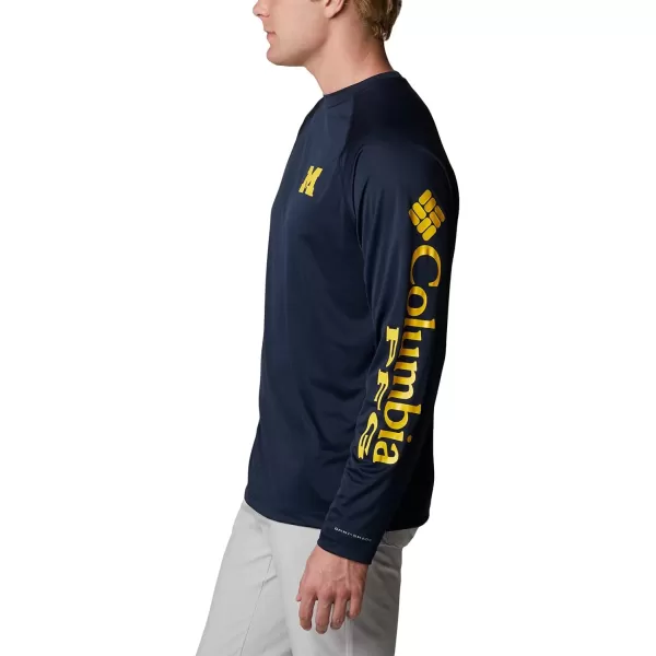 Columbia Mens Terminal Tackle Long Sleeve Shirt Wicking MaterialUm  Collegiate Navy  Collegiate Yellow