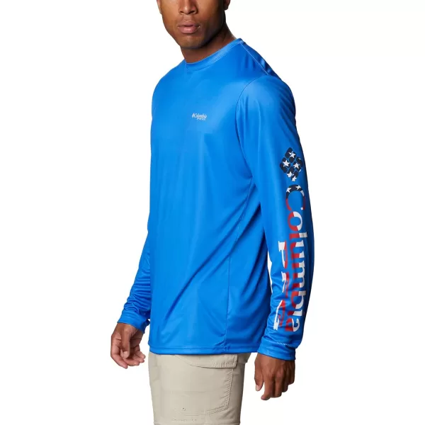 Columbia Mens Terminal Tackle Long Sleeve Shirt Wicking MaterialVivid BlueStars and Stripes