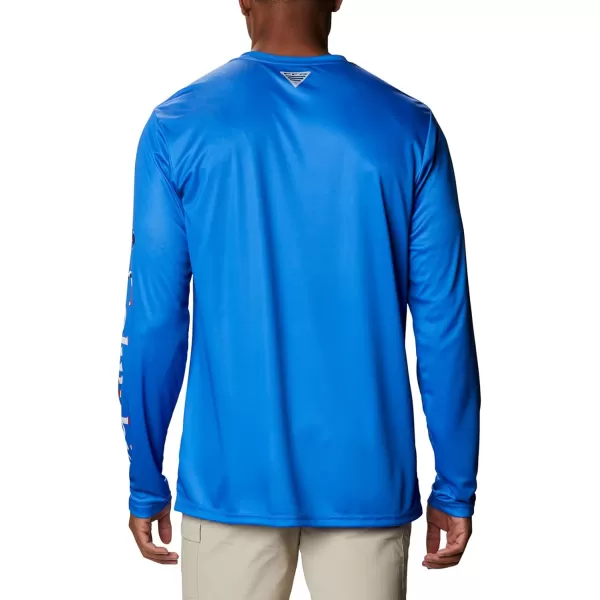 Columbia Mens Terminal Tackle Long Sleeve Shirt Wicking MaterialVivid BlueStars and Stripes