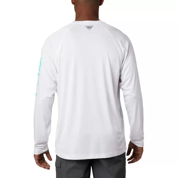 Columbia Mens Terminal Tackle Long Sleeve Shirt Wicking MaterialWhiteBright Aqua Logo