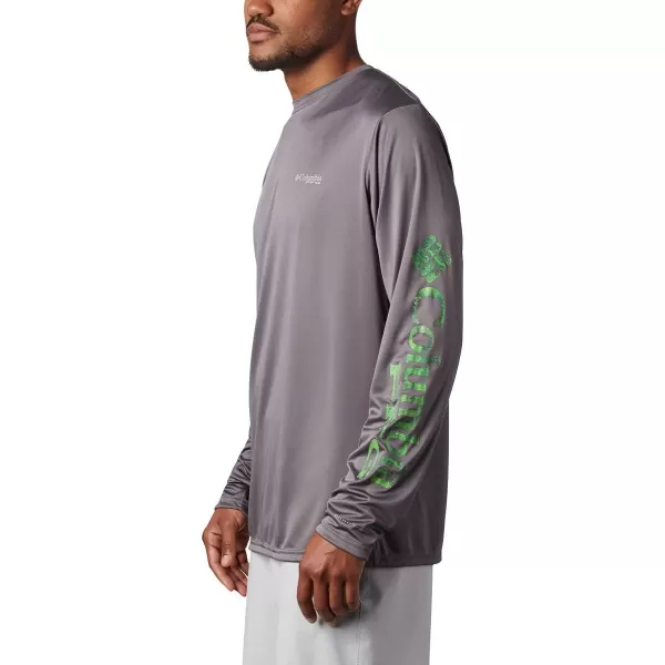 Columbia Mens Terminal Tackle PFG Sleeve LS ShirtCity GreyDark Lime Realtree Mako