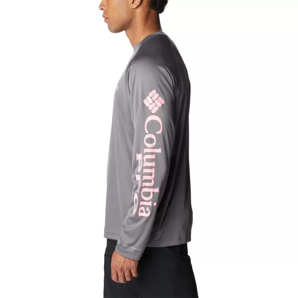 Columbia Mens Terminal Tackle PFG Sleeve LS ShirtCity GreyPink Pop Logo