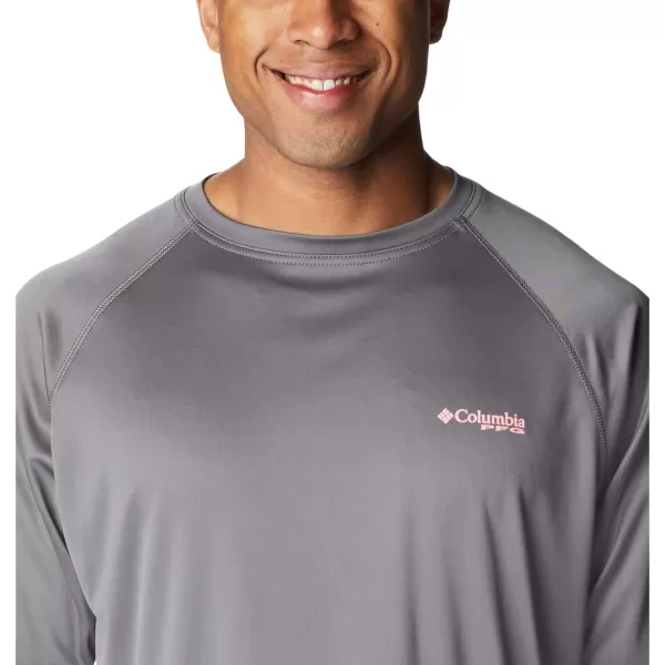 Columbia Mens Terminal Tackle PFG Sleeve LS ShirtCity GreyPink Pop Logo